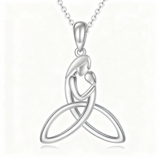 10K White Gold Parents & Children & Celtic Knot Pendant Necklace