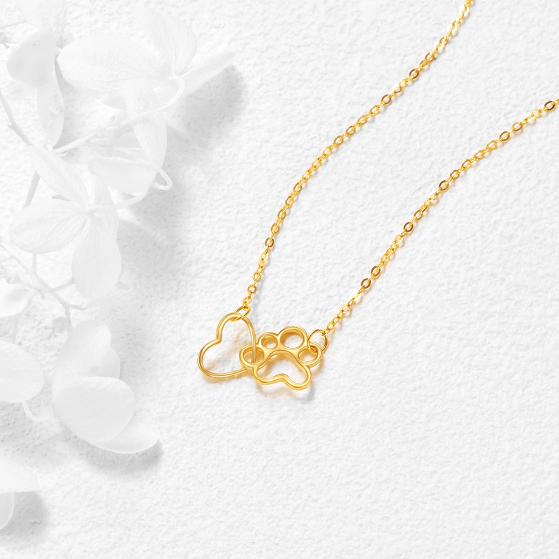 Collier en or 14 carats avec motif patte et cœur pour femme-3
