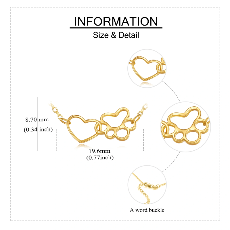 Collier en or 14 carats avec motif patte et cœur pour femme-4