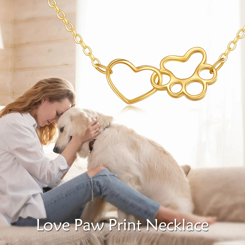 Collier en or 14 carats avec motif patte et cœur pour femme-5