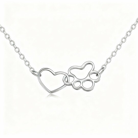 10K White Gold Paw & Heart Pendant Necklace