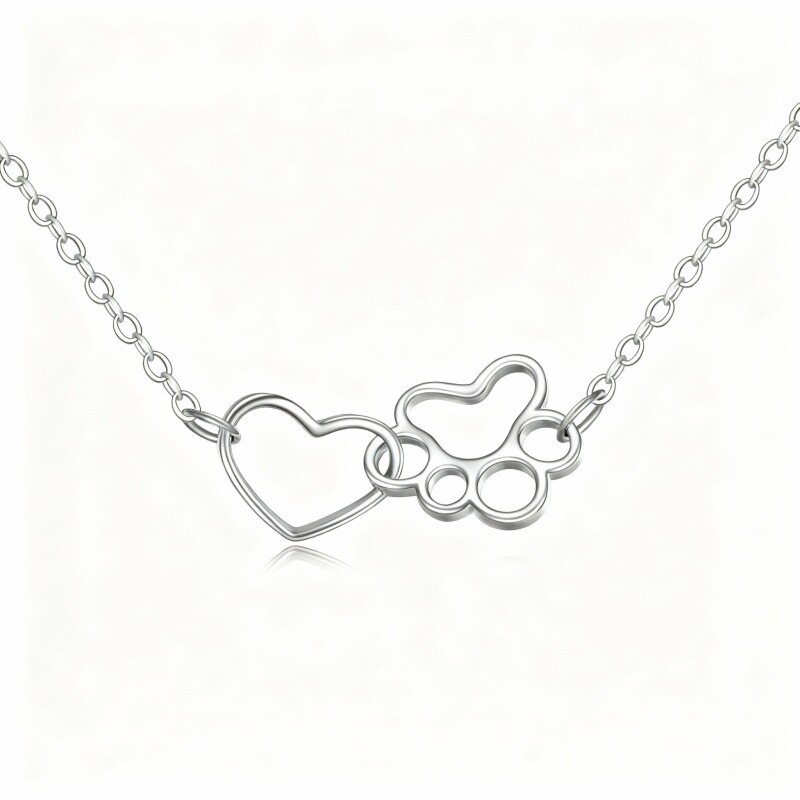 Collier pendentif patte et cœur en or blanc 10 carats-1