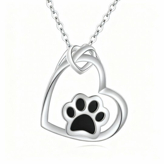 10K White Gold Paw & Heart Pendant Necklace