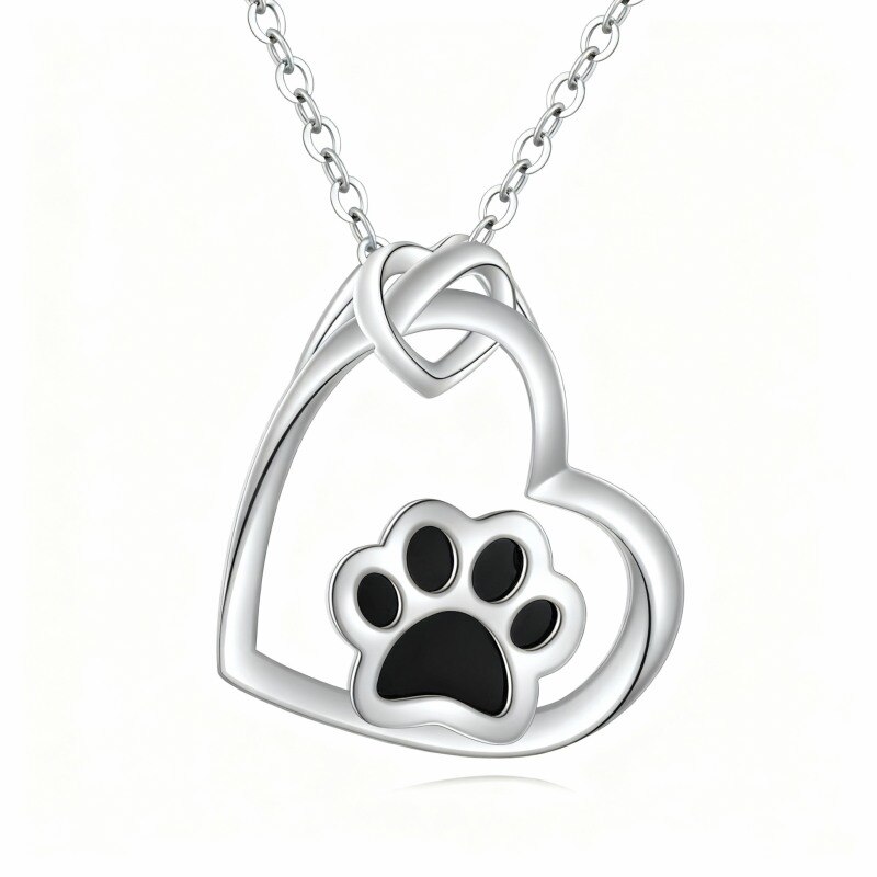 Collar con colgante de pata y corazón de oro blanco de 10 quilates-11