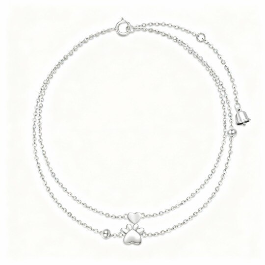 Bracelet de cheville à breloques multiples en or blanc 10 carats en forme de patte