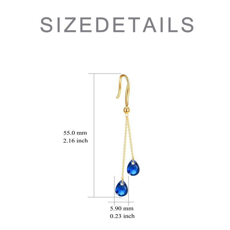 Boucles d'oreilles pendantes en or jaune 10 carats avec cristal bleu en forme de poire pour femmes-6