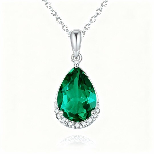 10K White Gold Pear Cut Crystal Drop Shape Pendant Necklace