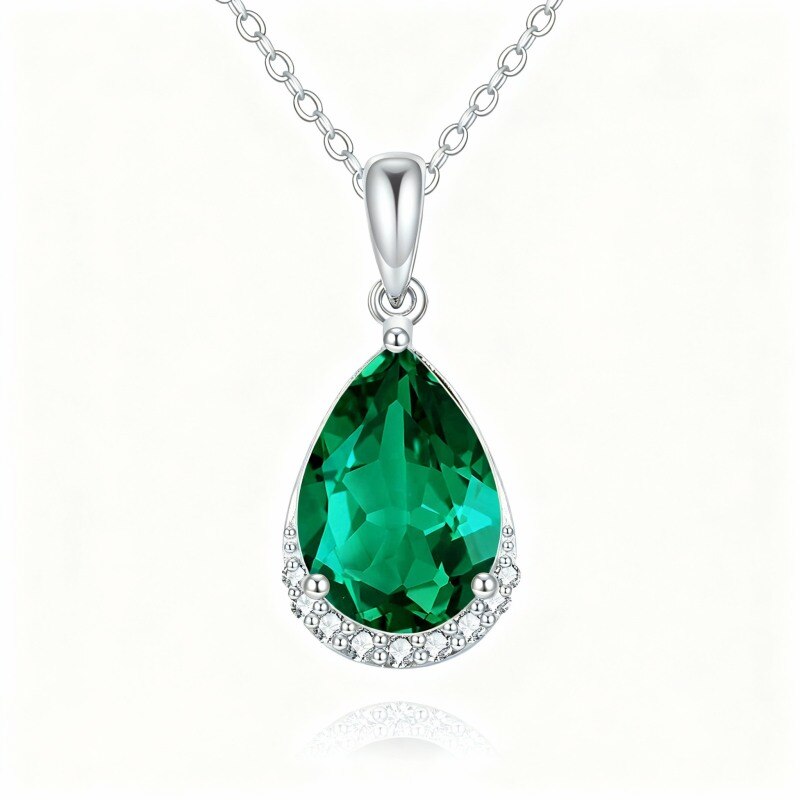 Collar con colgante de oro blanco de 10 quilates con forma de gota de cristal talla pera-17