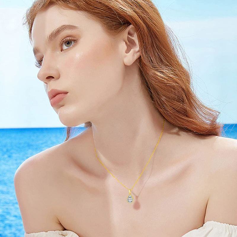 Collier pendentif en or 10 carats en forme de poire, orné de zirconiums cubiques et de diamants-2