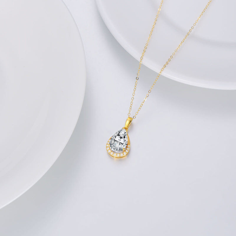 Collier pendentif en or 10 carats en forme de poire, orné de zirconiums cubiques et de diamants-4
