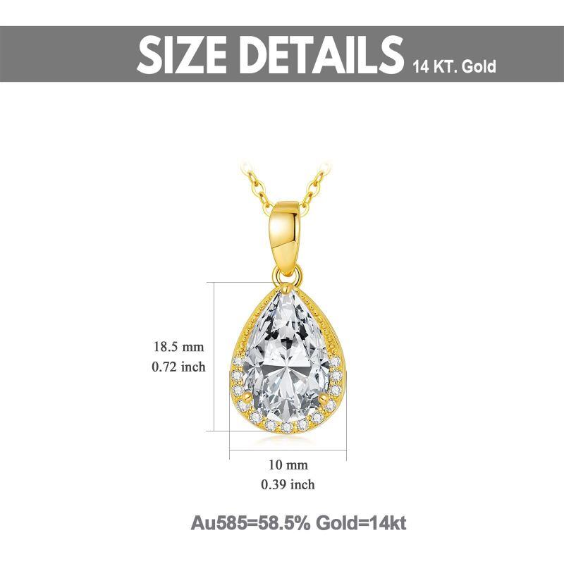 Collier pendentif en or 10 carats en forme de poire, orné de zirconiums cubiques et de diamants-5