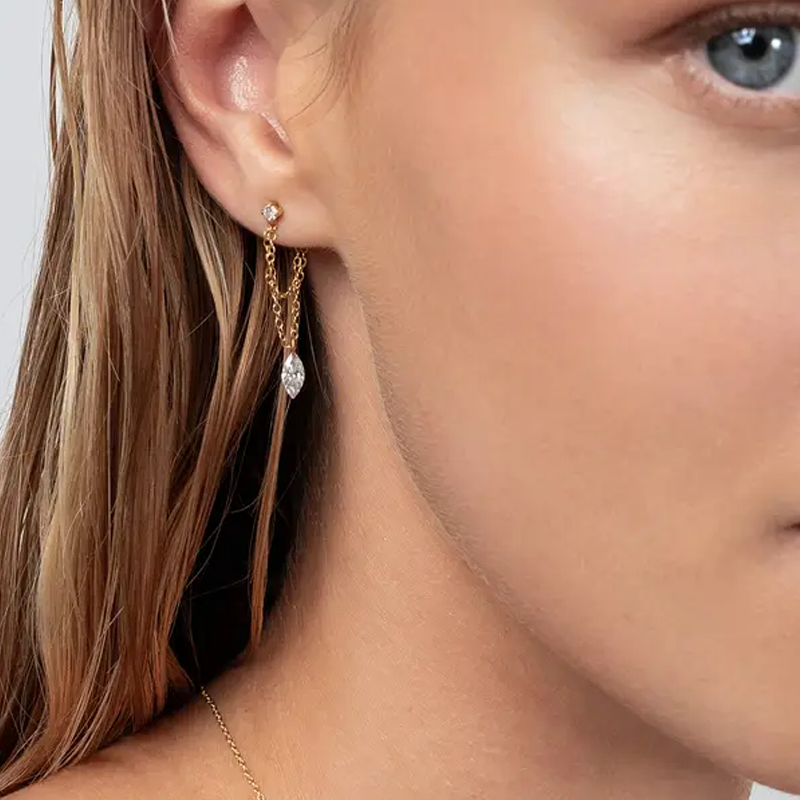 14-karätige Goldohrringe mit birnenförmigen Zirkonia-Anhängern für Damen-2
