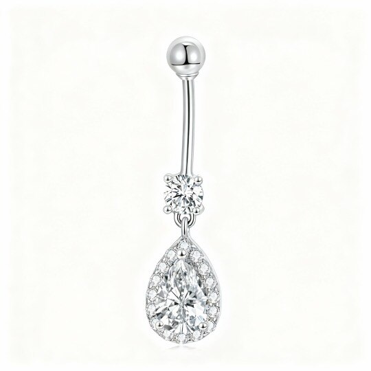 10K White Gold Pear Cut Cubic Zirconia Drop Shape Belly Button Ring