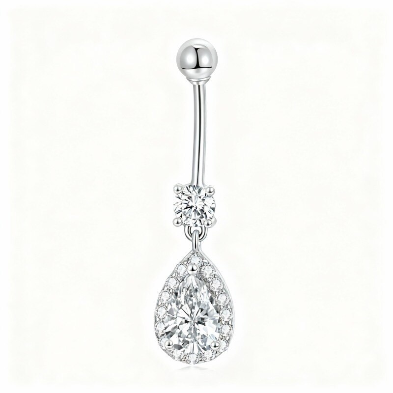 Anneau de nombril en or blanc 10 carats avec zircon cubique taille poire-19