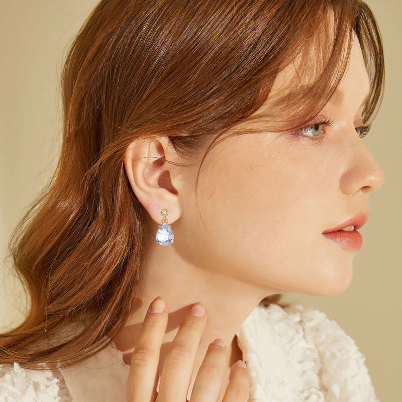 Boucles d'oreilles pendantes en or 10 carats avec zircon cubique en forme de poire pour femmes-2
