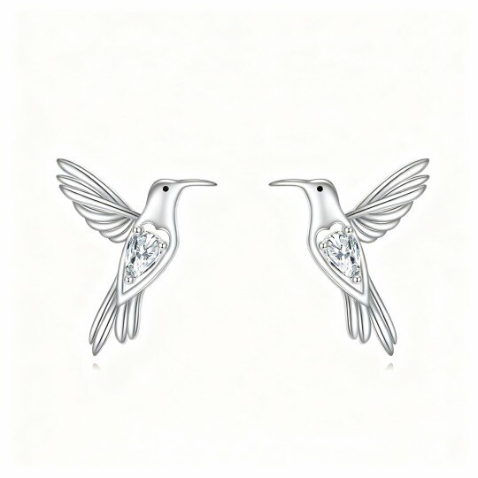 Kolibri-Ohrstecker aus 10-karätigem Weißgold mit birnenförmigem Zirkonia