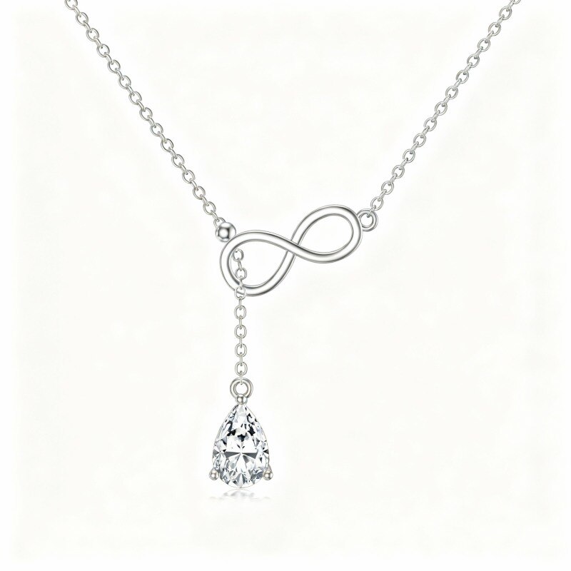 Collar ajustable en forma de Y con símbolo de infinito y circonita cúbica talla pera en oro blanco de 10 quilates-2