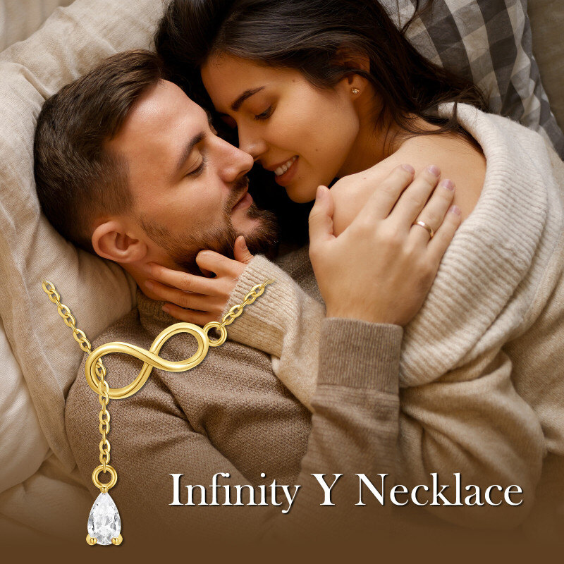 18K White Gold Pear Cut Cubic Zirconia Infinity Symbol Non-adjustable Y-Necklace-5
