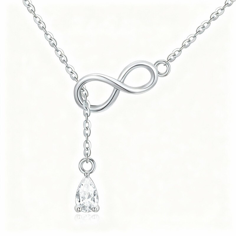 18K White Gold Pear Cut Cubic Zirconia Infinity Symbol Non-adjustable Y-Necklace-1