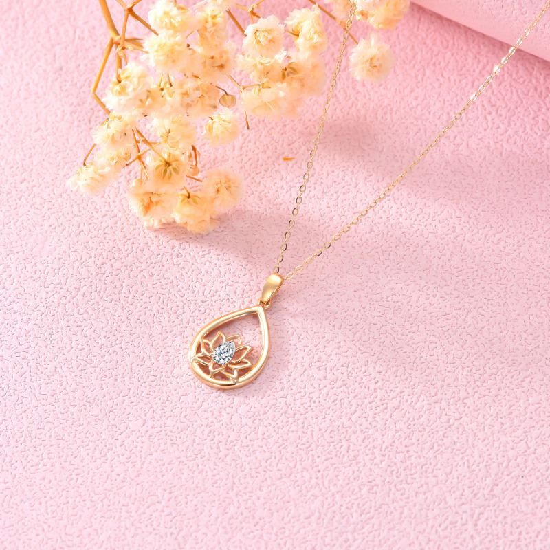 Collar con colgante de loto, abuela, madre y hermanas en oro de 14 quilates con circonita cúbica talla pera-4