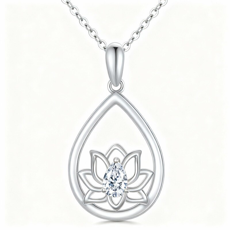 Halskette aus 18-karätigem Weißgold mit birnenförmigem Zirkonia im Lotus-, Großmutter-, Mutter- und Schwestern-Anhänger-1