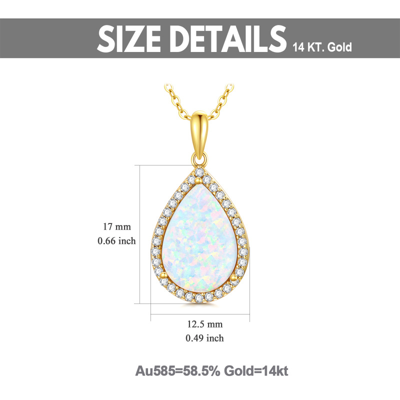 Halskette aus 14-karätigem Gold mit tropfenförmigem Anhänger aus birnenförmigem Zirkonia und Opal.-5