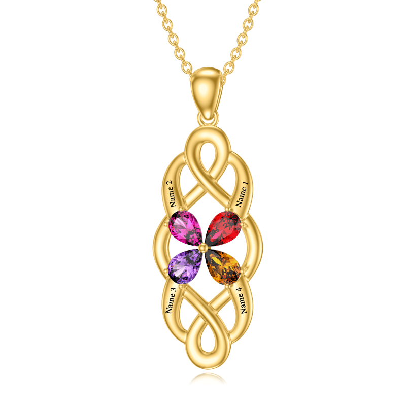 Collier pendentif personnalisé en or blanc 10 carats avec zircon cubique taille poire, pierre de naissance et prénom classique personnalisés.-2