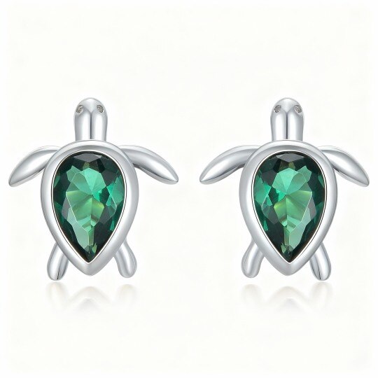 14K White Gold Pear Cut Cubic Zirconia Sea Turtle Stud Earrings