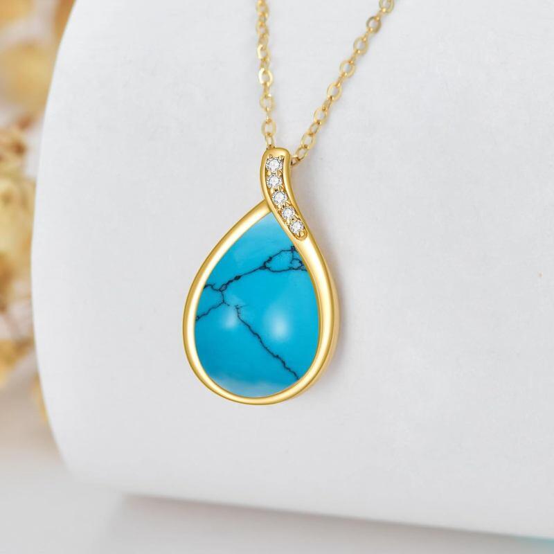 Collier pendentif en or rose 10 carats avec diamant taille poire et turquoise en forme de goutte-3