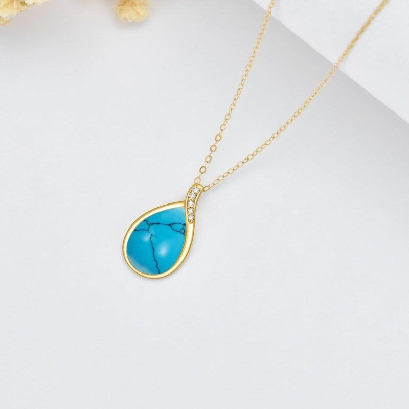 Collier pendentif en or rose 10 carats avec diamant taille poire et turquoise en forme de goutte-4