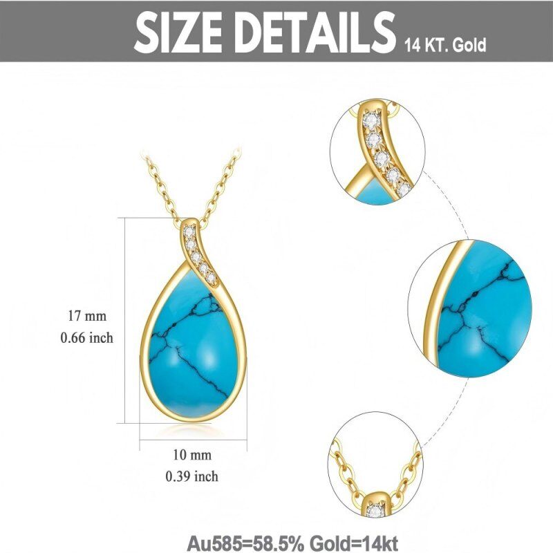 Collier pendentif en or rose 10 carats avec diamant taille poire et turquoise en forme de goutte-5
