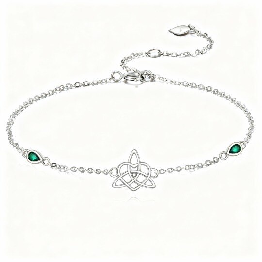 10K White Gold Pear Cut Emerald Celtic Knot Charm Bracelet
