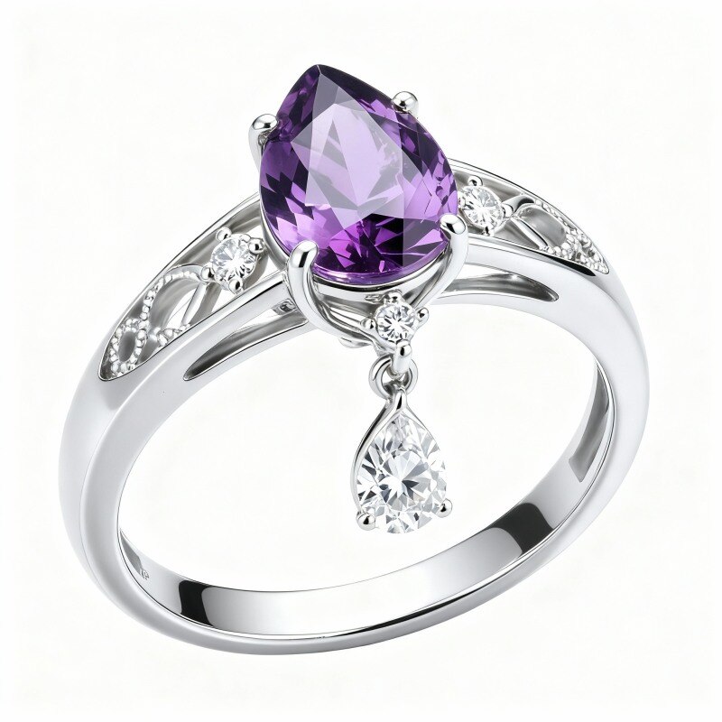 Anillo de compromiso de oro blanco de 10 quilates con corte de pera-7