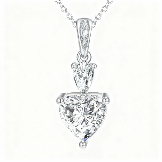 Collier pendentif en or blanc 10 carats avec zircon cubique et moissanite en forme de goutte et de cœur, orné de pierres taillées en poire et en cœur