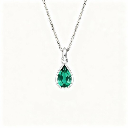 10K White Gold Pear Cut Lab Created Emerald Parents & Children Pendant Necklace