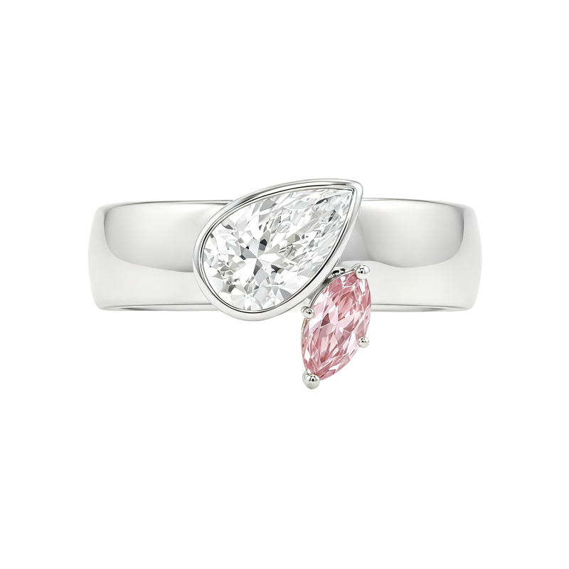 Anillo de compromiso personalizado de oro blanco de 10 quilates con diamante cultivado en laboratorio talla pera, color D, claridad VVS1, certificado por IGI 3EX.-2