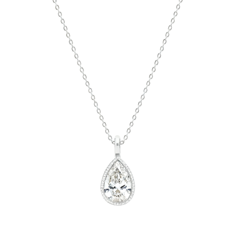 Collares de diamantes cultivados en laboratorio con talla de pera en oro blanco de 10 quilates-11