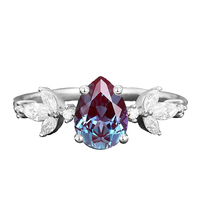 10K Gold Pear Cut Moissanite & Alexandrite Ring-3