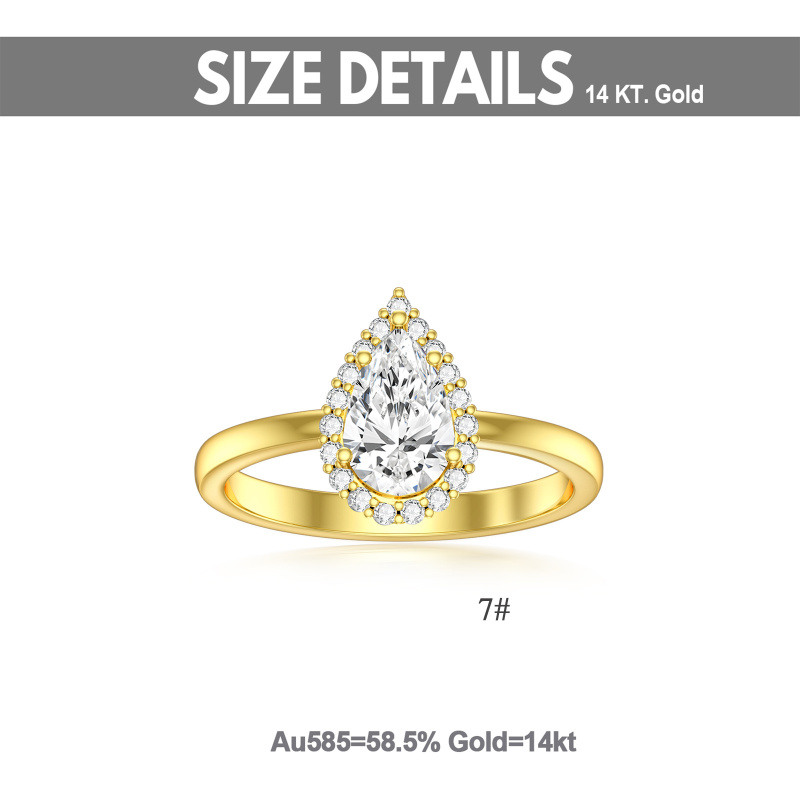 Anel de Noivado em Ouro 14K com Moissanita em Forma de Pêra e Gota-3