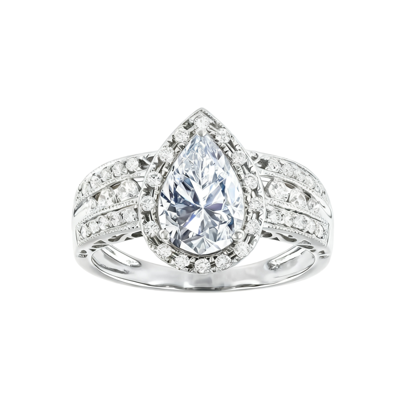 Anillo de compromiso de oro blanco de 18 quilates con moissanita talla pera-1