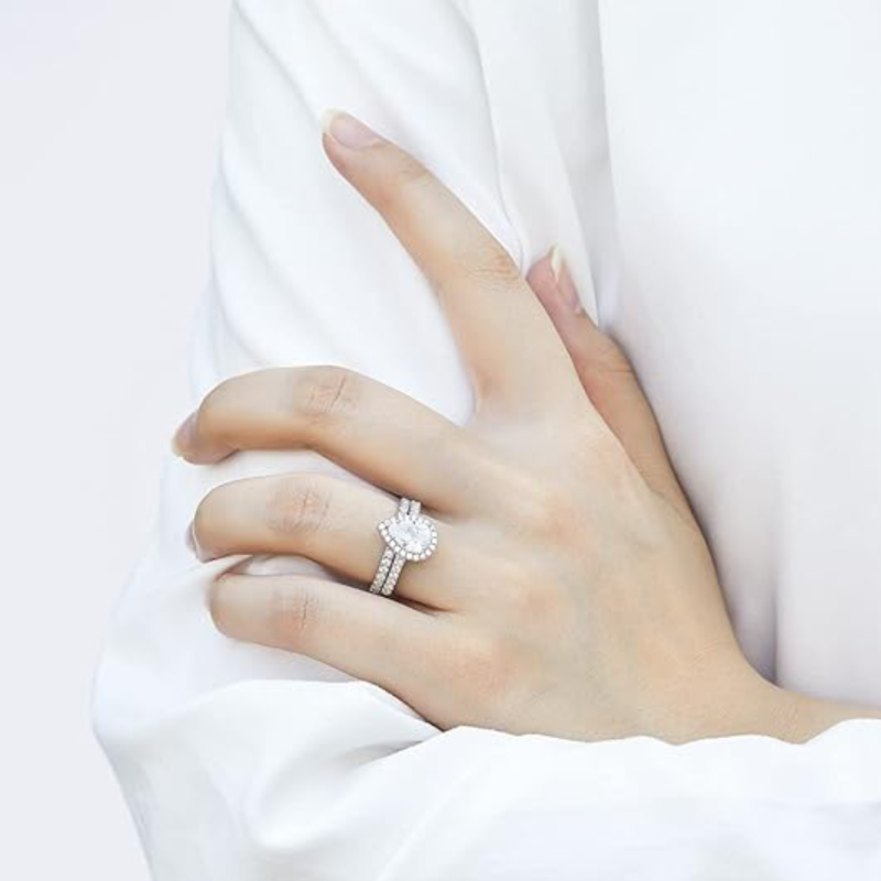 10K Rose Gold Pear Cut Moissanite Personalized Engraving Engagement Ring-2