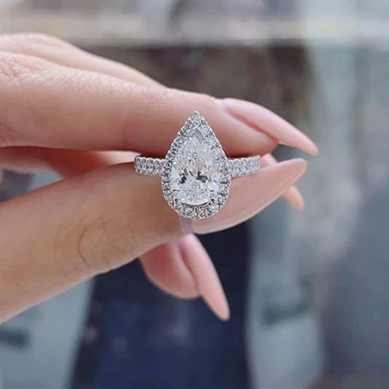 10K Rose Gold Pear Cut Moissanite Personalized Engraving Engagement Ring-3