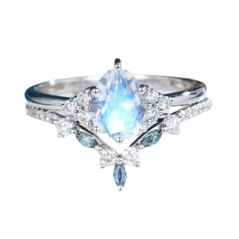 Platinum with White Gold Plated Pear Cut Moonstone Bridal Set-1