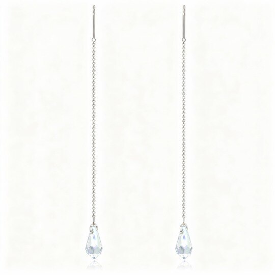 Pendientes colgantes de oro blanco de 10 quilates con piedra lunar talla pera.