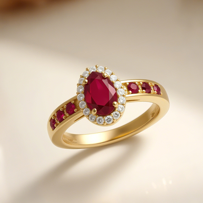 Bague de fiançailles en platine plaqué or blanc avec rubis taille poire-3