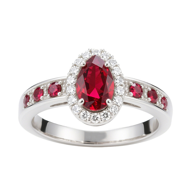 Bague de fiançailles en platine plaqué or blanc avec rubis taille poire-4