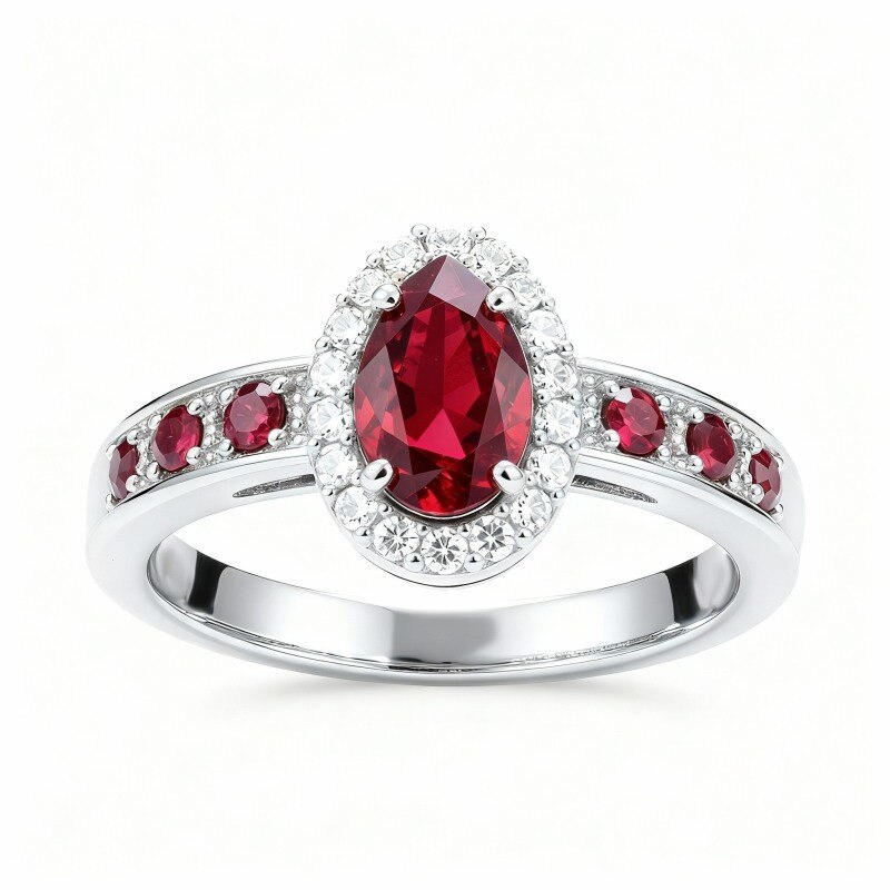 10K White Gold Pear Cut Ruby Engagement Ring-10