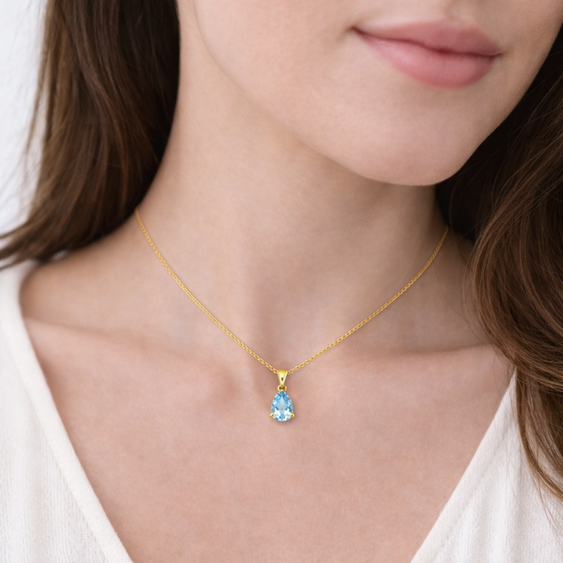 14K White Gold Pear Cut Topaz Drop Shape Pendant Necklace-2