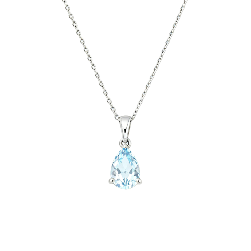 14K White Gold Pear Cut Topaz Drop Shape Pendant Necklace-1