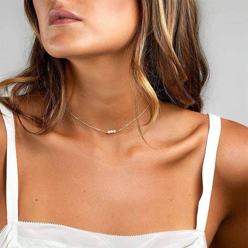 10K Gold Pearl Bar Pendant Necklace-4